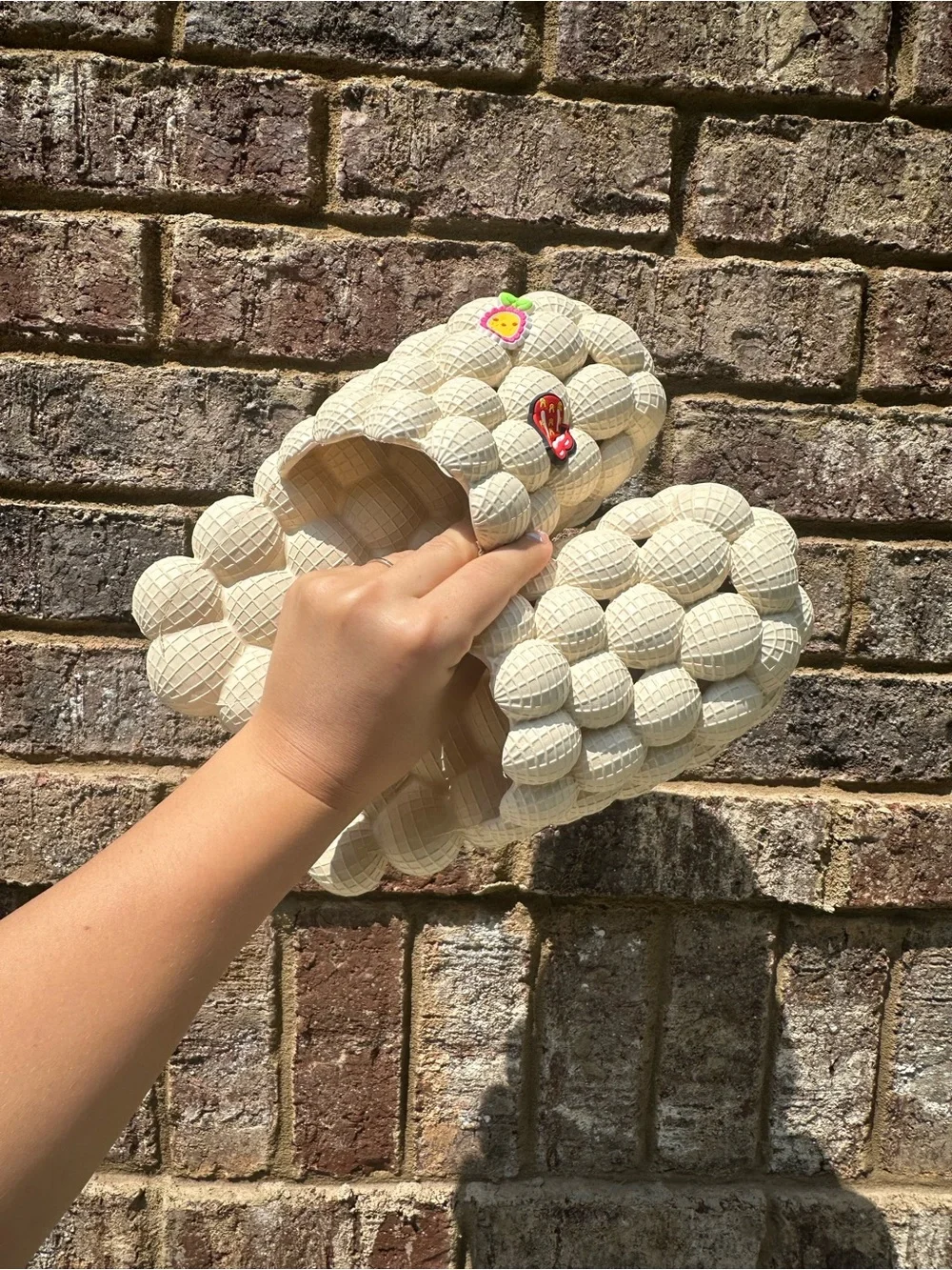 Cream Bubble Slide Sandals - Soft Textured Play Shoes